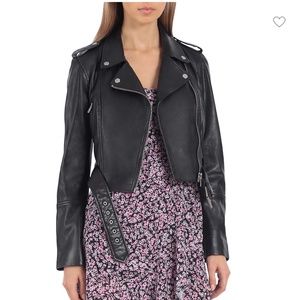 Avec Les Filles Antoinette Cropped Leather Biker Jacket